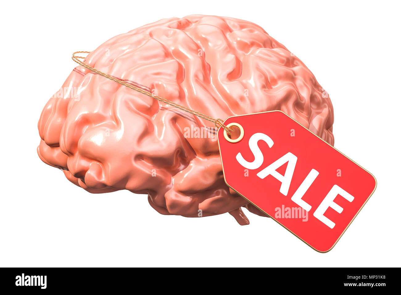 Brain for sale with price tag, 3D rendering isolated on white background Stock Photo