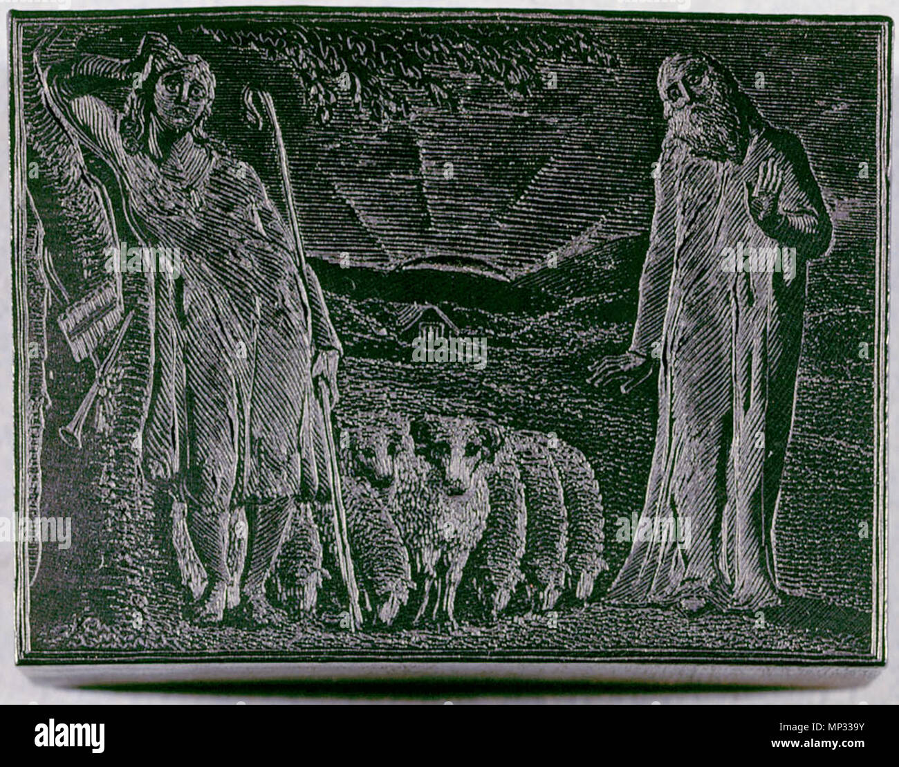 . English: The Pastorals of Virgil, related materials, object 5 woodblock bb504 bm-woodengraving 5 300 . 1 March 2010, 08:59:54.   William Blake  (1757–1827)       Alternative names W. Blake; Uil'iam Bleik  Description British painter, poet, writer, theologian, collector and engraver  Date of birth/death 28 November 1757 12 August 1827  Location of birth/death Broadwick Street Charing Cross  Work location London  Authority control  : Q41513 VIAF: 54144439 ISNI: 0000 0001 2096 135X ULAN: 500012489 LCCN: n78095331 NLA: 35019221 WorldCat     This is a faithful photographic reproduction of a two-d Stock Photo