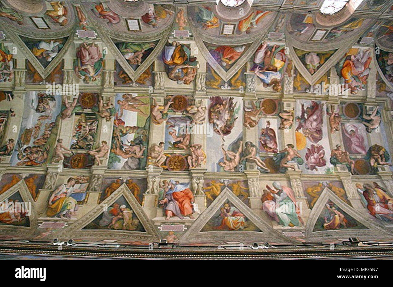 https://c8.alamy.com/comp/MP35N7/english-sistene-chapel-ceiling-photo-a-wiki-commons-file-rotated-to-match-diagram-of-sistine-chapel-ceiling-page-espaol-techo-de-la-capilla-sixtina-by-aaron-logan-from-httpwwwlightmatternetgalleryitaly4-g-talmoryair-1126-sistine-chapel-ceiling-photo-2-MP35N7.jpg