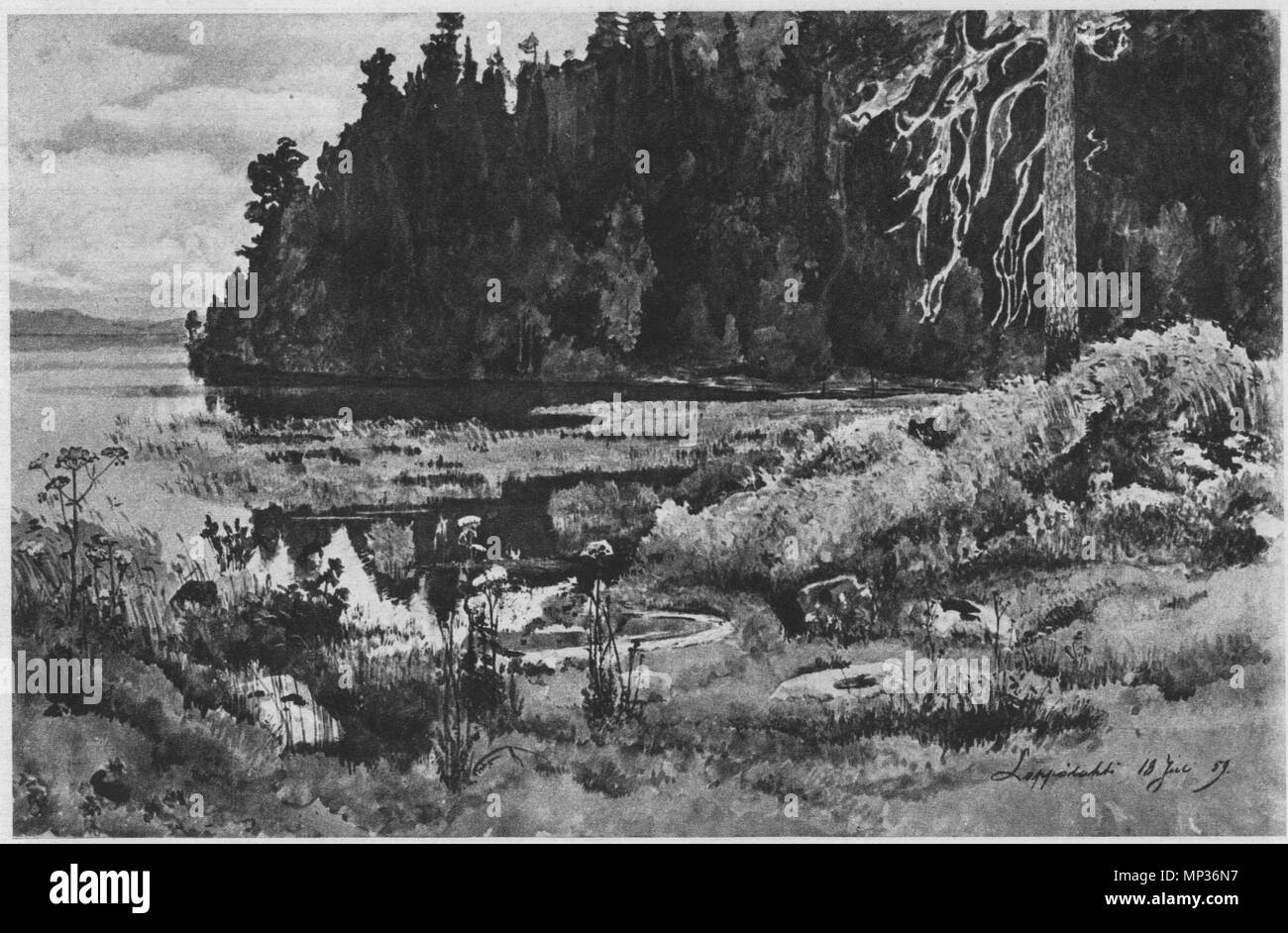 Deutsch: Landschaft bei Leppälahti. (Beschreibung lt. Quelle)   1859.   1255 Werner Holmberg Landschaft Stock Photo