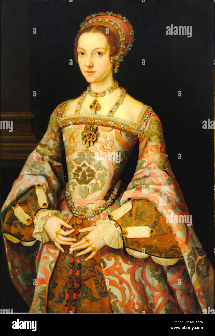 . English: Catherine Parr in the Melton Constable Portrait. Formerly mistaken as Jane Grey. 16th century. Unknown 1035 Queen Catherine Parr Stock Photo