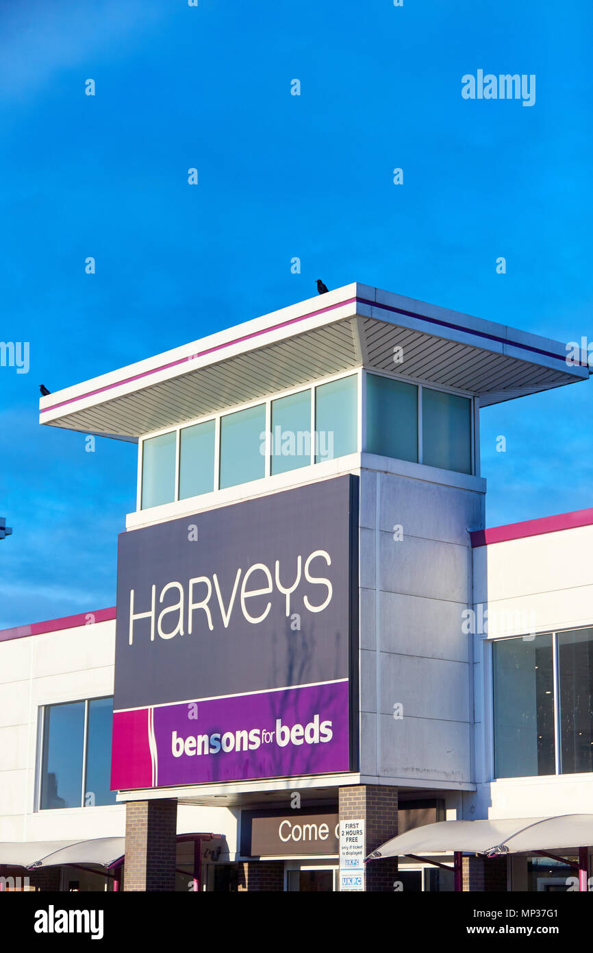 Harveys and Bensons for Beds store front in an out of town retail park