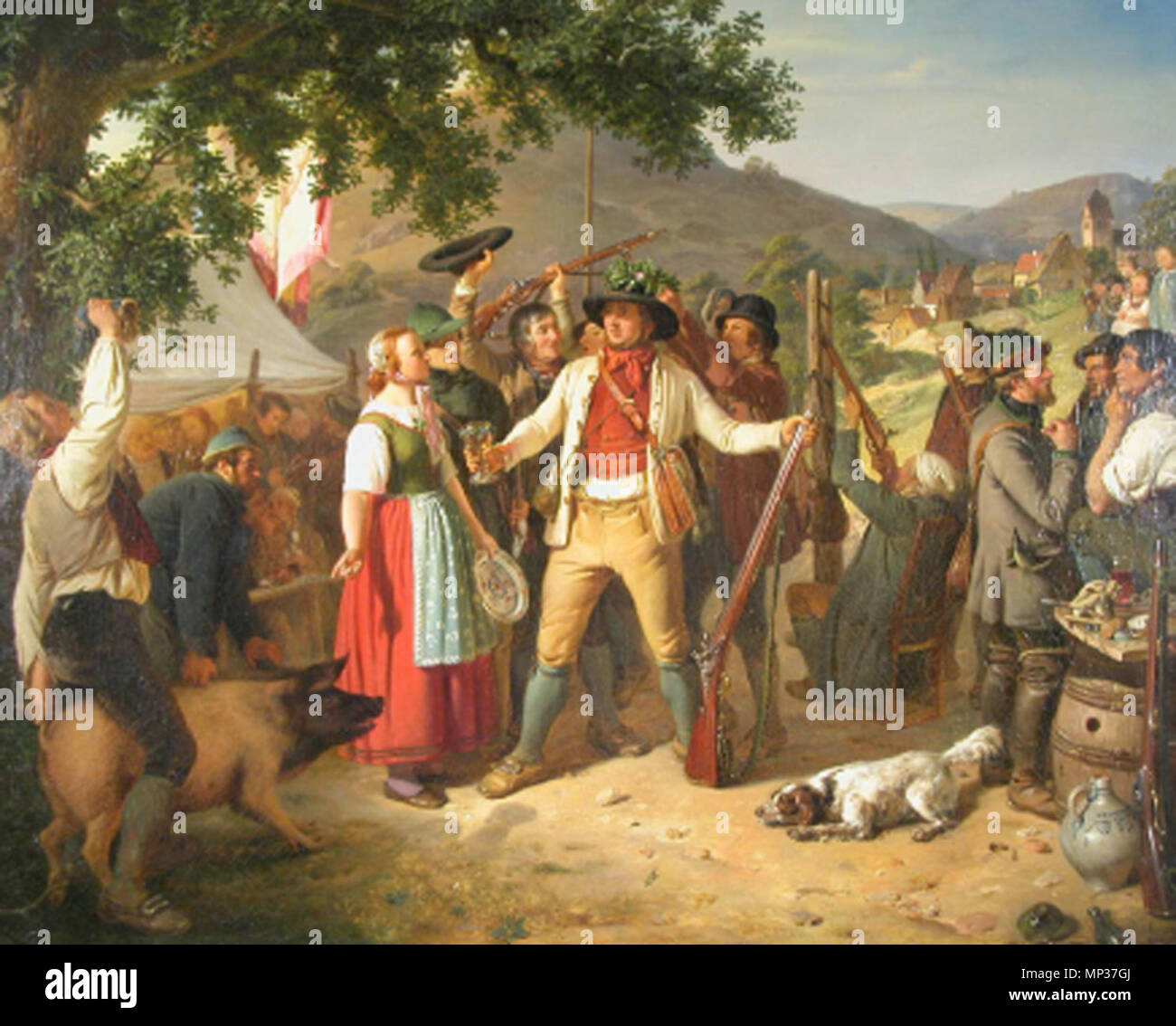 1026 Preisschießen um ein fettes Schwein Peter Schwingen 1844 Stock Photo