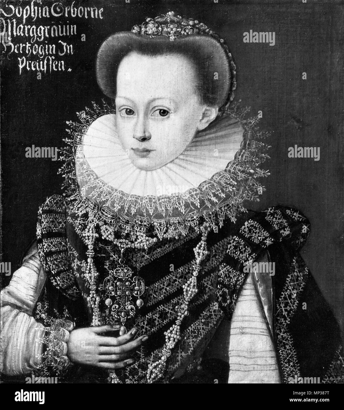 . English: Portrait of Princess Sophie of Brandenburg . circa 1606. Daniel Rose 1133 Sophia of Prussia, duchess of Courland Stock Photo