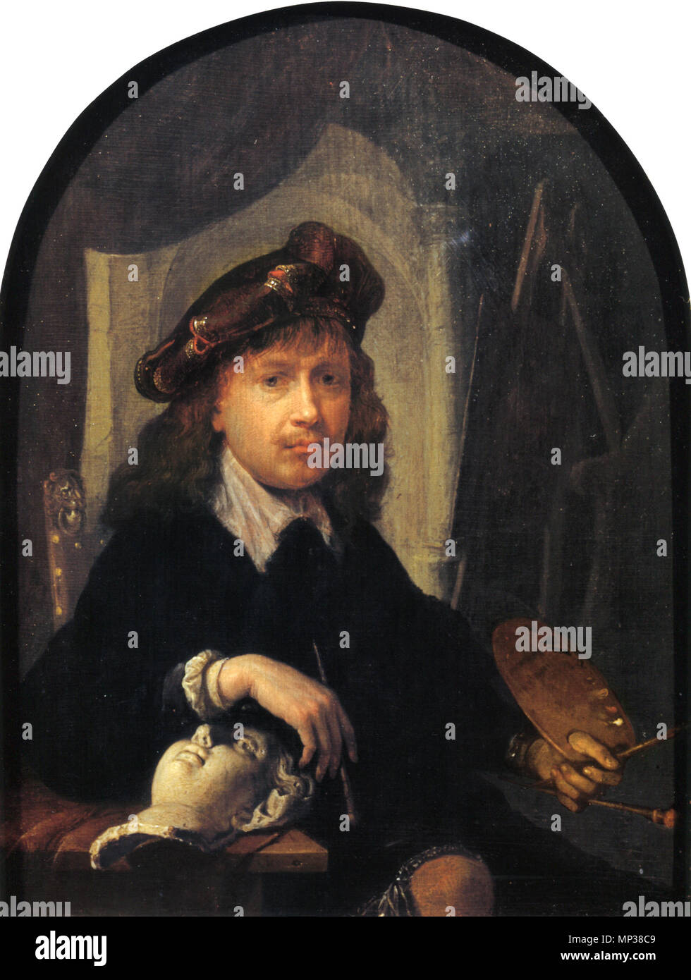 . Self-portrait. Oil on panel, 185 x 140 mm (7 1/8 x 5 1/2'). Cheltenham Art Gallery and Museum. August 1635.   1110 Self-portrait by Gerrit Dou Stock Photo
