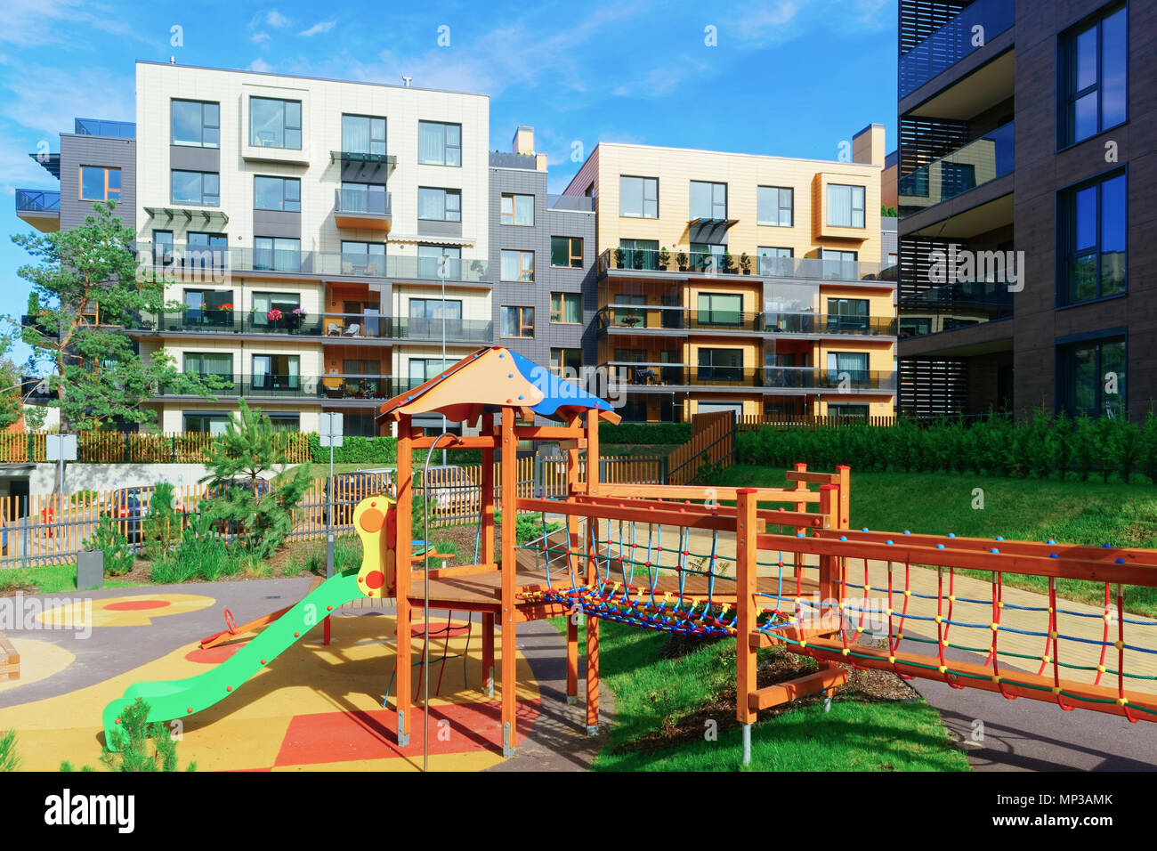 Children playground at apartment residential buildings. And outdoor