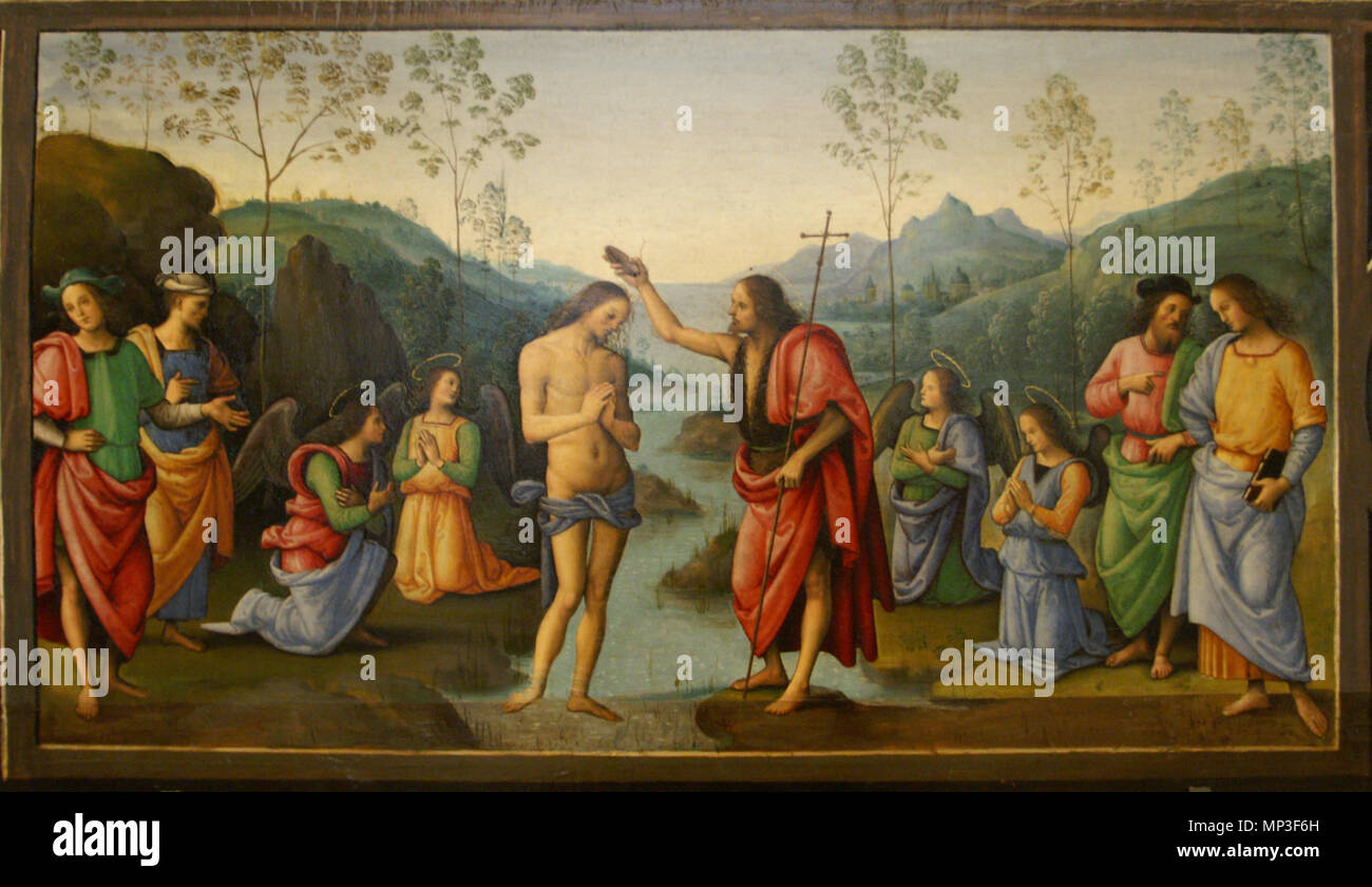 KONICA MINOLTA DIGITAL CAMERA 974 Perugino Le baptême du Christ Stock