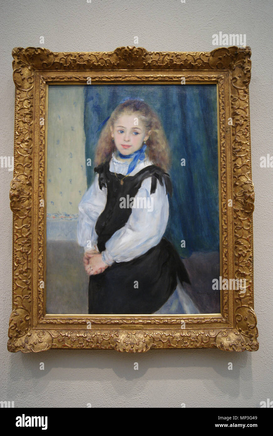 Portrait of Mademoiselle Legrand.  English: A portrait of eight-year-old Adelphine Legrand. Not much is known about how Renoir came to produce the painting or the relationship between him and the Legrand family, although he seems to have been a close family friend since he attended Adelphine's wedding in 1893. It also appears that Adelphine's parents were acquainted with the artists Frédéric Bazille and Jean-Baptiste Carpeaux. . 1875.   988 Pierre-Auguste Renoir, Portrait of Mademoiselle Legrand (1875) Stock Photo