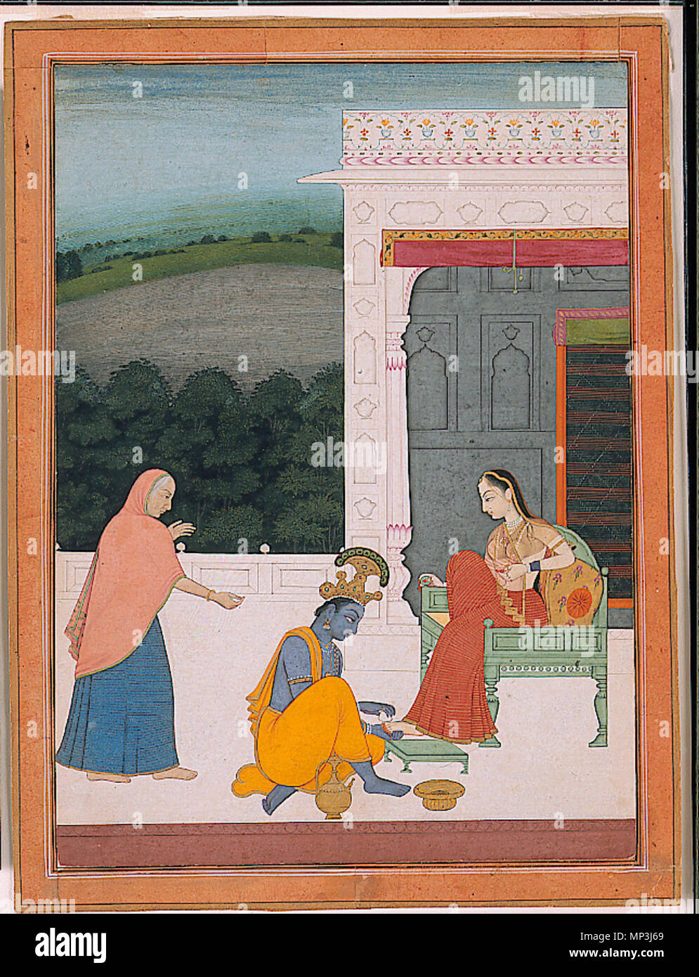 . English: Series Title: Eight Types of Heroines (possibly) Suite Name: Ashta-nayika (possibly) Display Artist: Nainsukh Creation Date: ca. 1770 Display Dimensions: 8 1/4 in. x 6 15/16 in. (20.96 cm x 17.62 cm) Credit Line: Edwin Binney 3rd Collection Accession Number: 1990.1224 Collection: <a href='http://www.sdmart.org/art/our-collection/asian-art' rel='nofollow'>The San Diego Museum of Art</a> . 6 September 2011, 14:08:44. English: thesandiegomuseumofartcollection 1149 Submitting to Her Will, Completely (6125064826) Stock Photo