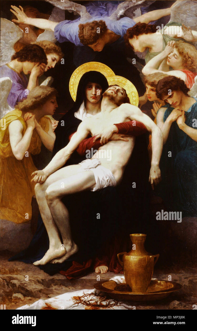 Pietà   1876, Signed bottom center.  William-Adolphe Bouguereau (1825-1905) - Pieta (1876).jpg: Painting by William-Adolphe Bouguereau. Photo by [1]. Uploaded by Juanpdp. derivative work: Robot8A (talk) 1268 William-Adolphe Bouguereau (1825-1905) - Pieta (1876) modif Stock Photo