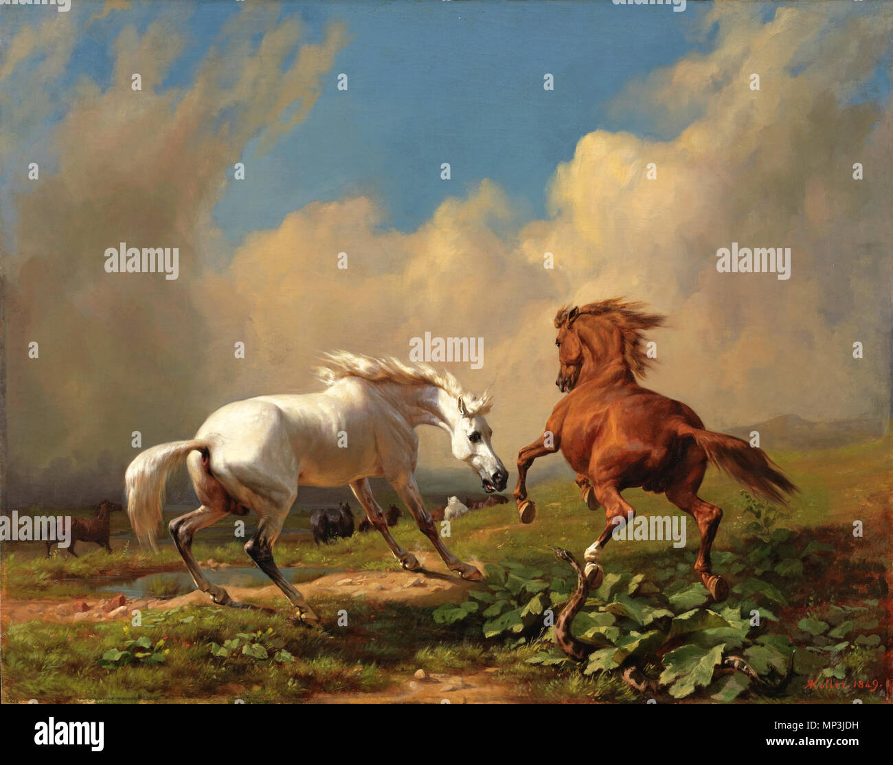 Deutsch Scheuende Pferde bei aufziehendem Gewitter English Horses