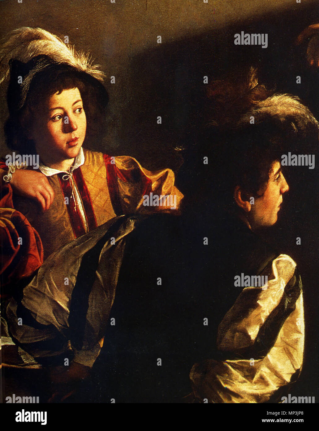 .  Italiano: Vocazione di San Matteo (ingrandimento) Caravaggio: Roma, San Luigi dei Francesi, cappella Contarelli. . between 1599 and 1600.   1244 Vocazione di San Matteo (particolare 2) Stock Photo