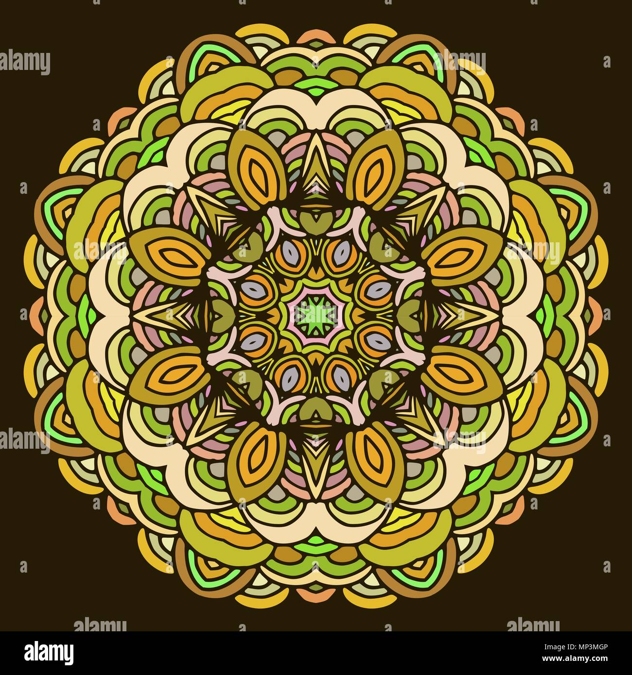 Ornament hand drawn mandala colorful on dark background. Geometric ...