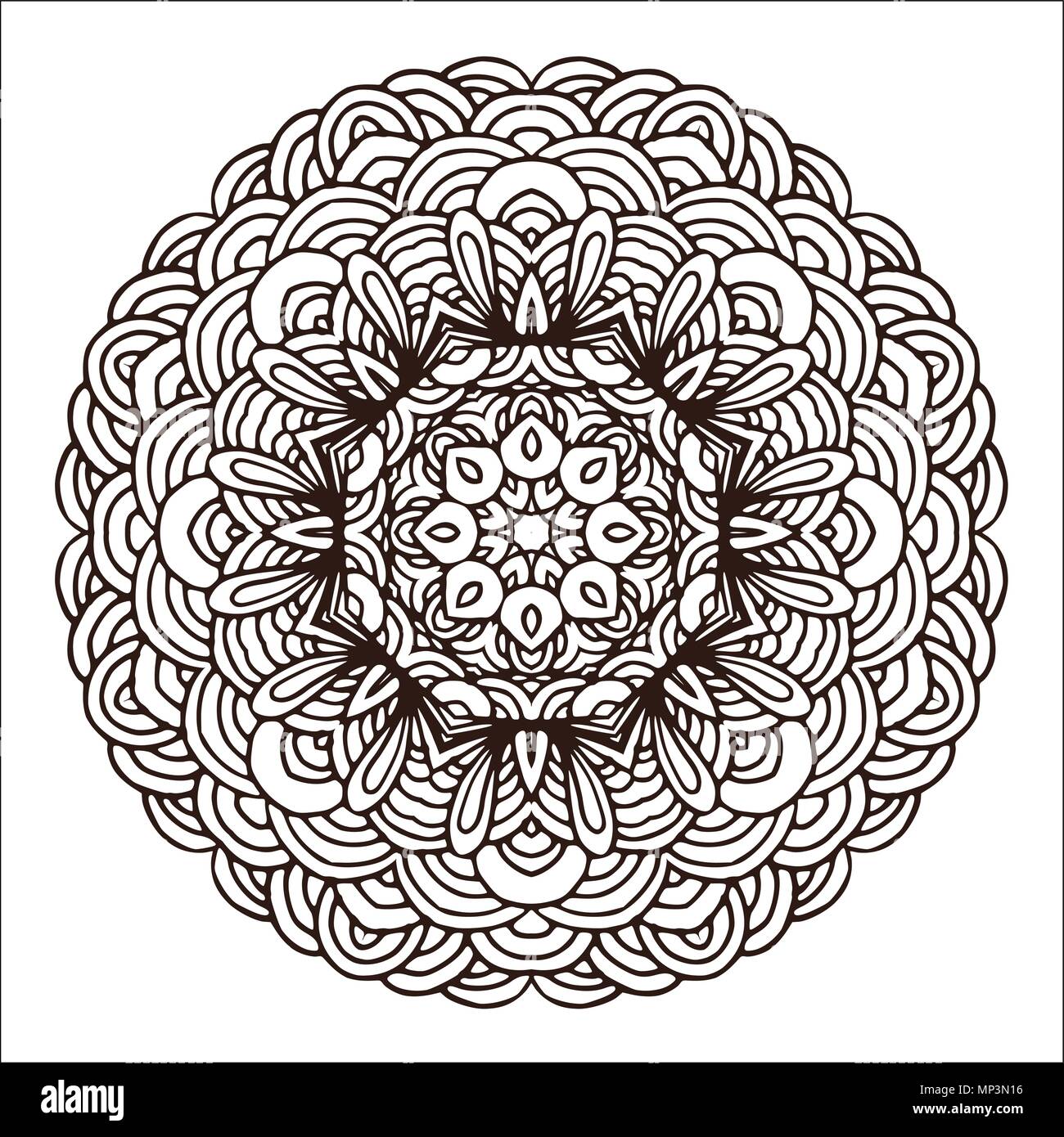 Hand drawn mandala colorful. Geometric round motive for design, invitation cards and elements for yoga etc. Stock Vector