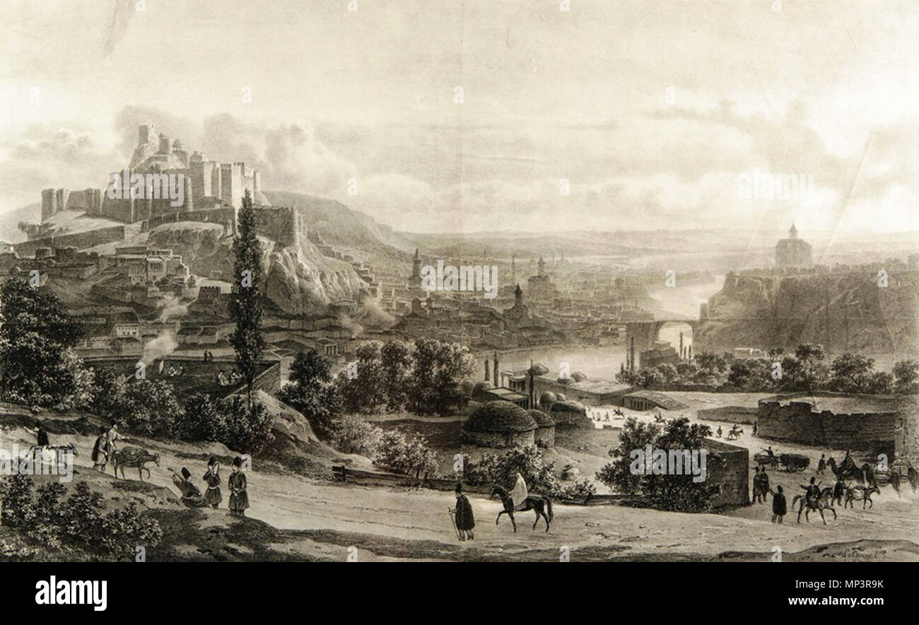 . English: Vue de Tiflis, lithographed by Engelmann after the painting by Louis Firmin Le Camus (1762-1808) . circa 1840. Louis Firmin Le Camus (1762-1808), lithographed by Engelmann. 1235 View of Tiflis. c. 1840 01 Stock Photo