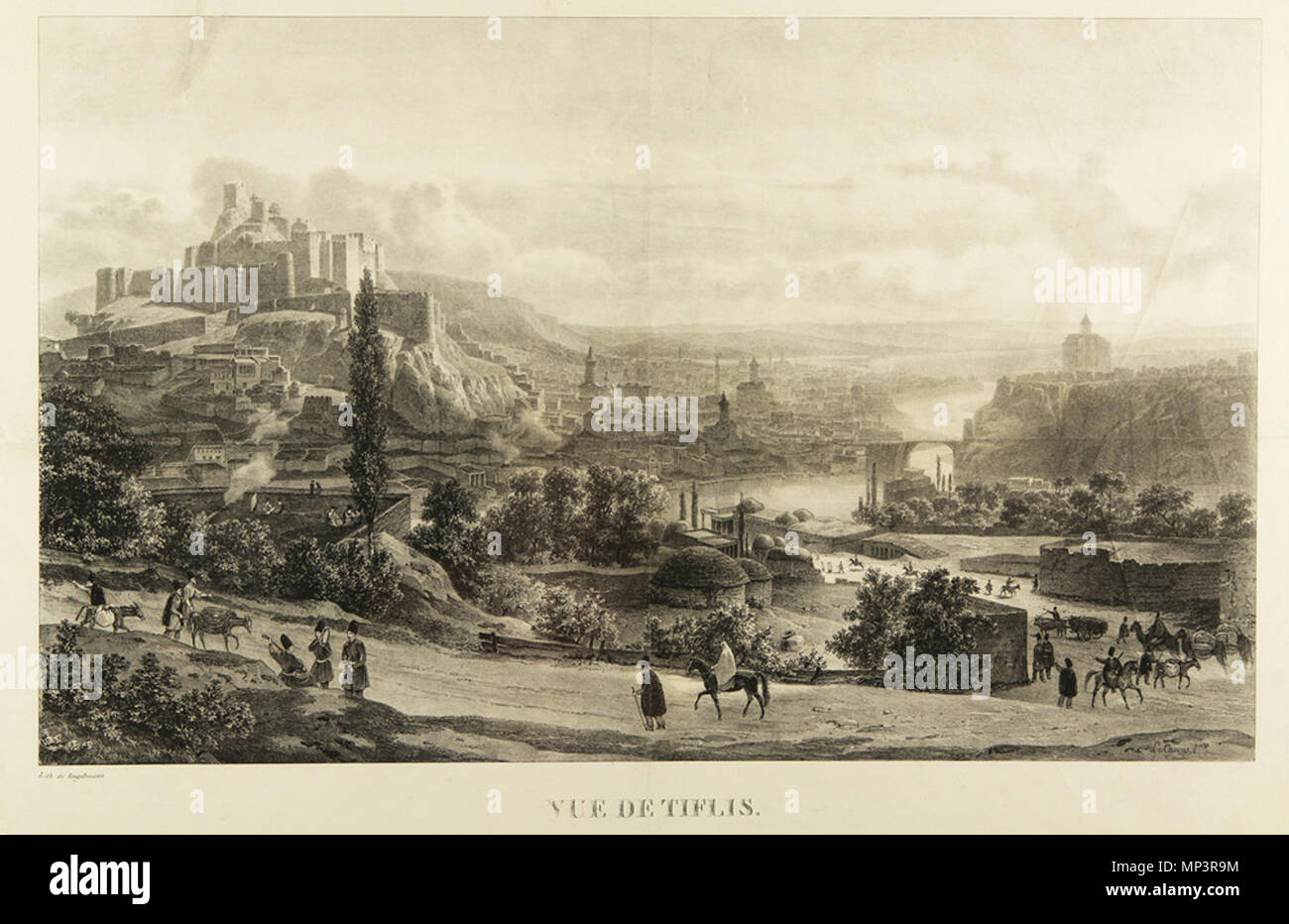 . English: Vue de Tiflis, lithographed by Engelmann after the painting by Louis Firmin Le Camus (1762-1808) . circa 1840. Louis Firmin Le Camus (1762-1808), lithographed by Engelmann. 1235 View of Tiflis. c. 1840 02 Stock Photo