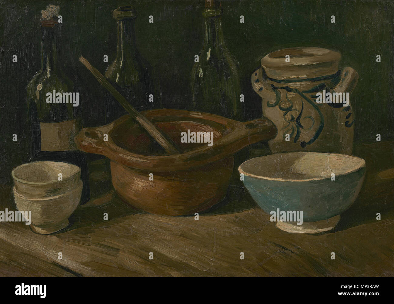 English: Still Life with Earthenware and Bottles Nederlands: Stilleven met  aardewerk en flessen . English: Painting by Vincent van Gogh, 1885  Nederlands: Schilderij van Vincent van Gogh, 1885 . 1885. 1145 Stilleven