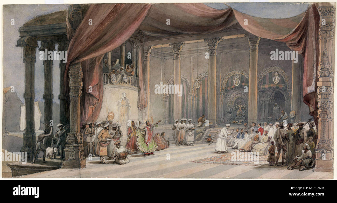 1267 William Prinsep, Europeans being entertained by dancers and musicians in a splendid Indian house in Calcutta during Durga puja (1830s–1840s) Stock Photo