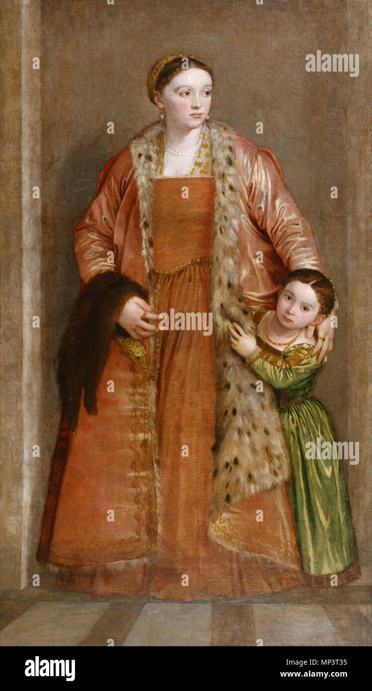 Countess Livia da Porto Thiene and her Daughter Deidamia  *oil on canvas  *208.4 x 121 cm  *1552   Livia da Porto Thiene and her Daughter Porzia   circa 1551-1552.   959 Paolo Veronese 042 Stock Photo