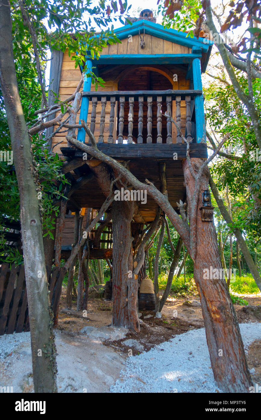 Fantasy tree house for children, playing outdoors in the garden, backyard, hobbit  hole, fantasy house on trees Stock Photo - Alamy