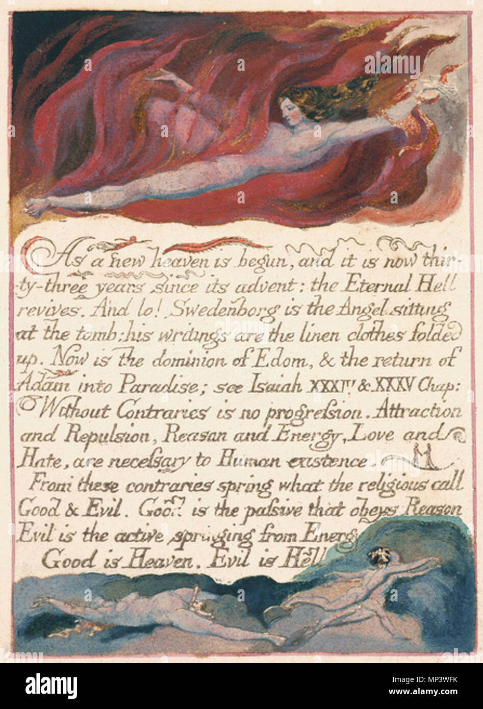.  English: The Marriage of Heaven and Hell copy E 1794 Fitzwilliam Museum object 3 . 1794.    William Blake  (1757–1827)       Alternative names W. Blake; Uil'iam Bleik  Description British painter, poet, writer, theologian, collector and engraver  Date of birth/death 28 November 1757 12 August 1827  Location of birth/death Broadwick Street Charing Cross  Work location London  Authority control  : Q41513 VIAF: 54144439 ISNI: 0000 0001 2096 135X ULAN: 500012489 LCCN: n78095331 NLA: 35019221 WorldCat 1177 The Marriage of Heaven and Hell copy E 1794 Fitzwilliam Museum object 3 Stock Photo
