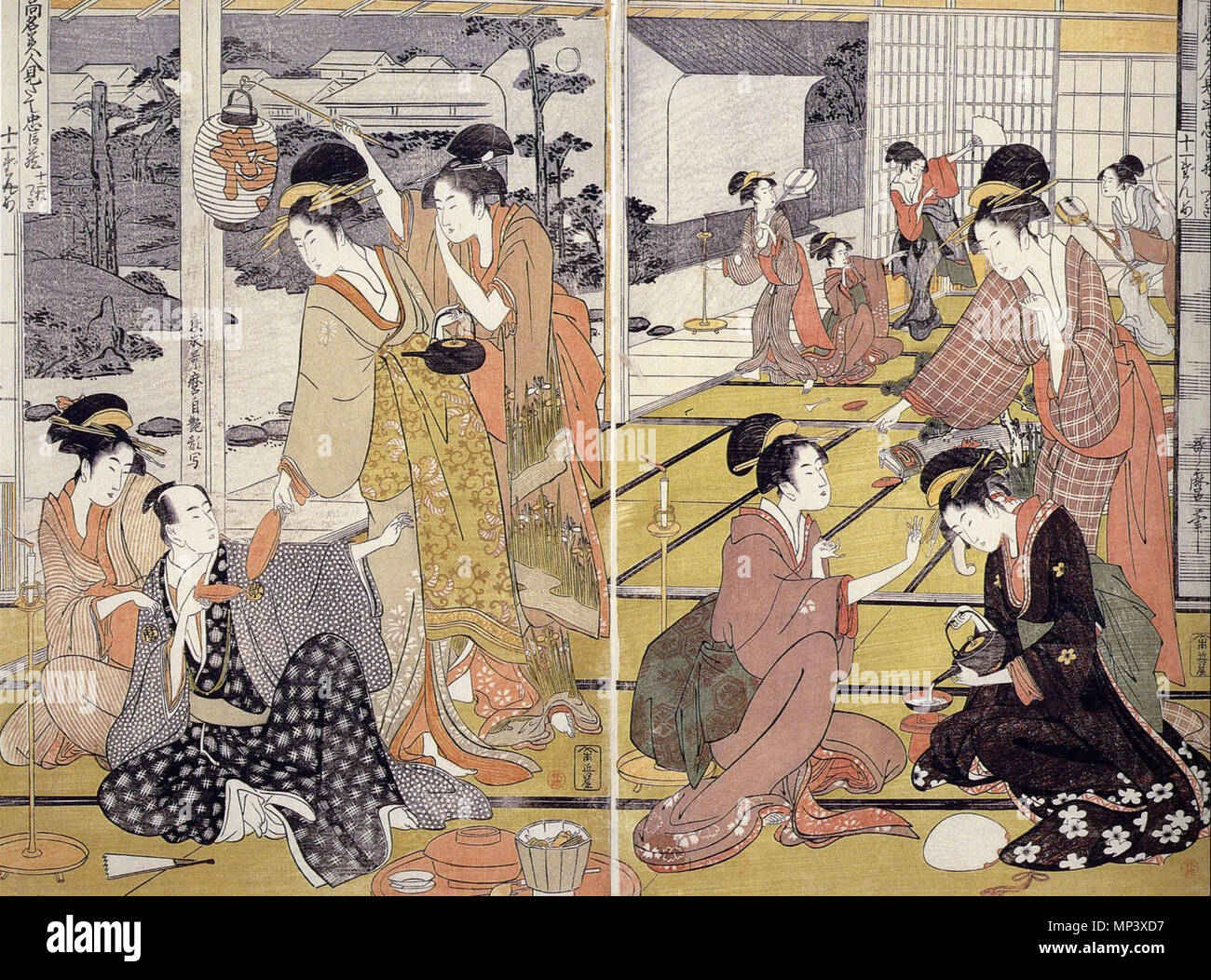 . English: Utamaro Kitagawa: 11th ac of the Beauties de la serie Beldades parodying Chūshingura, 1794-1795, 52x39 cm . 1795. Utamaro Kitagawa (1753-1806) 1217 UTAMARO-Chushingura Stock Photo