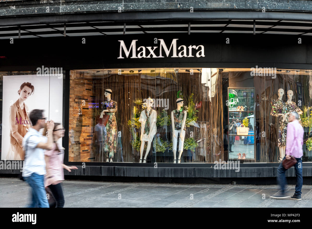 BELGRADE, SERBIA - APRIL 29, 2018: Max Mara logo on their main shop in Serbia. MaxMara Max Mara is an Italian fashion business marketing up-market rea Stock Photo