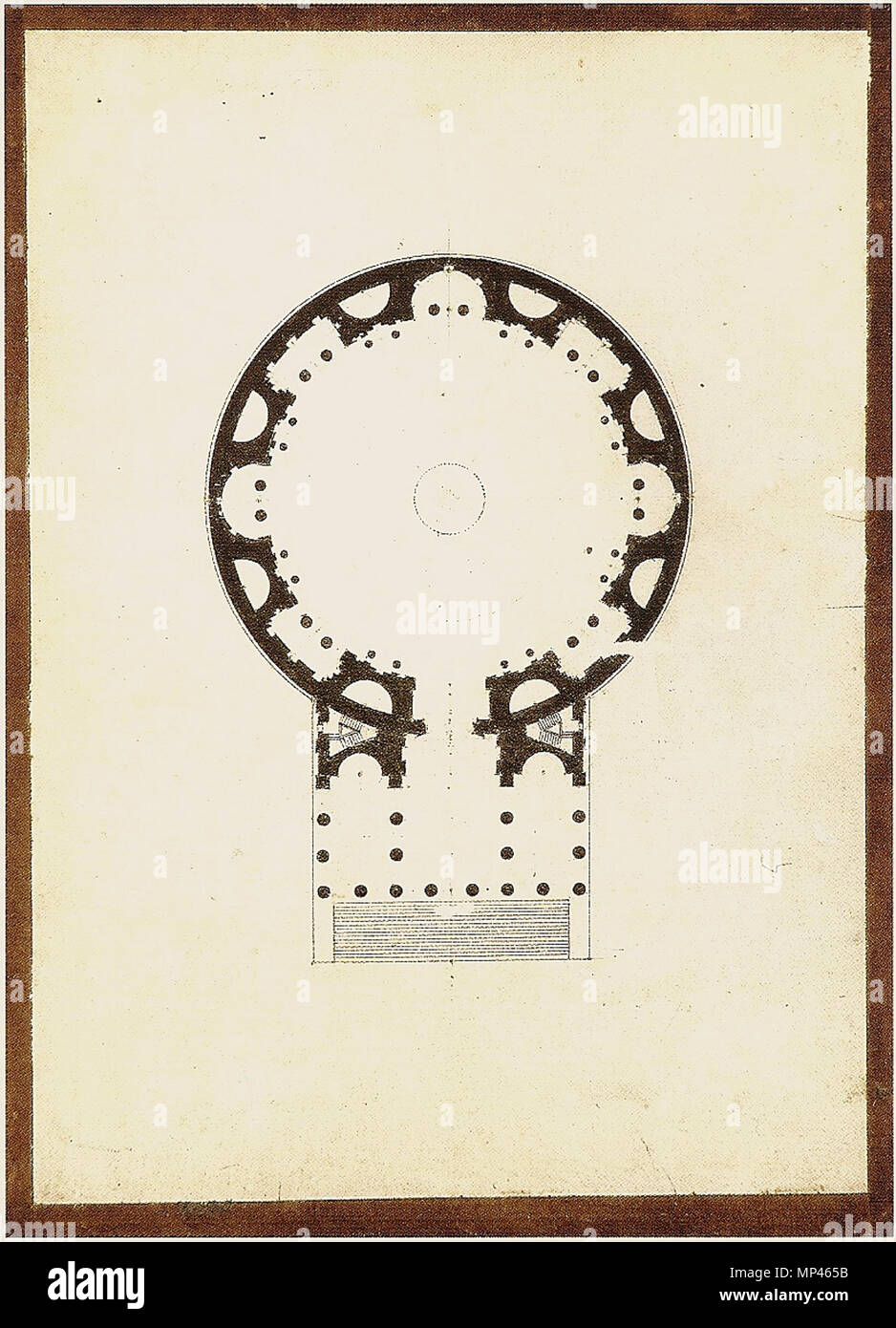English: Pantheon [Rome, Italy: floor plan] Português: Panteon [Roma, Itália: planta baixa]   from 1801 until 1805.   903 Grandjean de Montigny - Panteon Stock Photo