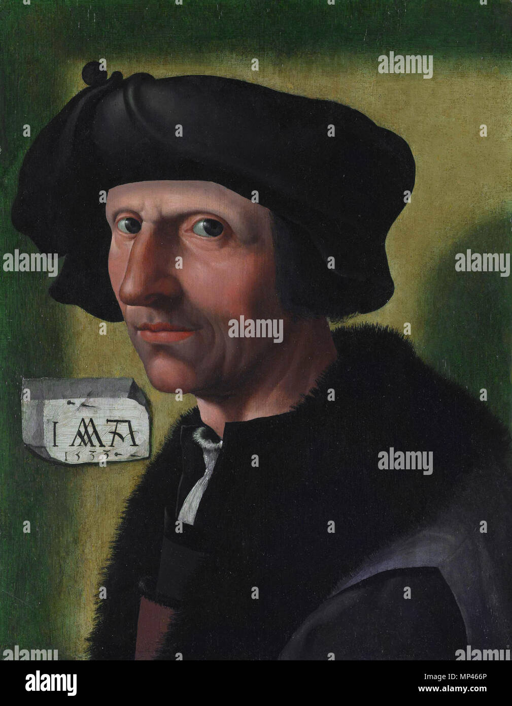 Jacob Cornelisz van Oostsanen (c. 1472/77-1528/33)  *oil on panel  *37.8cm × 29.4cm *signed c.l.: I A 1533   Portrait of Jacob Cornelisz van Oostsanen (circa 1472/1477-1533)   1533.   1282 ZelfportretJacobCornelisz Stock Photo