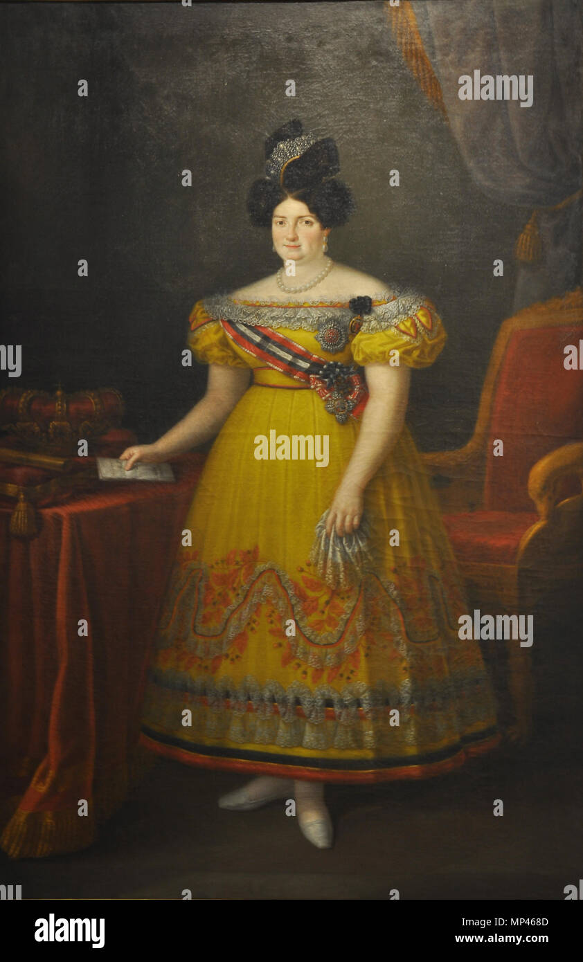 La reina María Cristina de Borbón-Dos Sicilias . Español: Retrato de la reina María Cristina de Borbón-Dos Sicilias (1806-1878), que fue la cuarta esposa del rey Fernando VII de España y la madre de Isabel II, durante cuya minoría de edad actuó como regente del reino. English: Maria Cristina of the Two Sicilies (1806-1878), queen regent of Spain . Primer tercio del siglo XIX. 857 Maria Cristina of the Two Sicilies Stock Photo