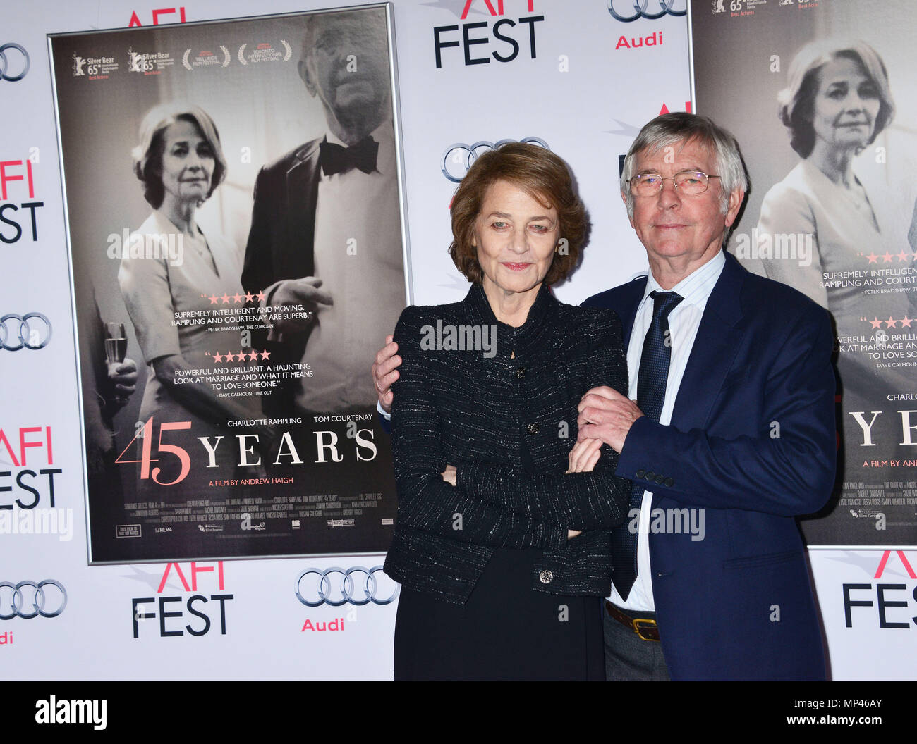 Charlotte Rambling, Tom Courtenay 006 at the Tribute to Charlotte Rampling and Tom Courtenay at the AFI Film Festival, 45 years ,  at the TCL Chinese Theatre in Los Angeles. November 11, 2015.Charlotte Rambling, Tom Courtenay 006 ------------- Red Carpet Event, Vertical, USA, Film Industry, Celebrities,  Photography, Bestof, Arts Culture and Entertainment, Topix Celebrities fashion /  Vertical, Best of, Event in Hollywood Life - California,  Red Carpet and backstage, USA, Film Industry, Celebrities,  movie celebrities, TV celebrities, Music celebrities, Photography, Bestof, Arts Culture and En Stock Photo
