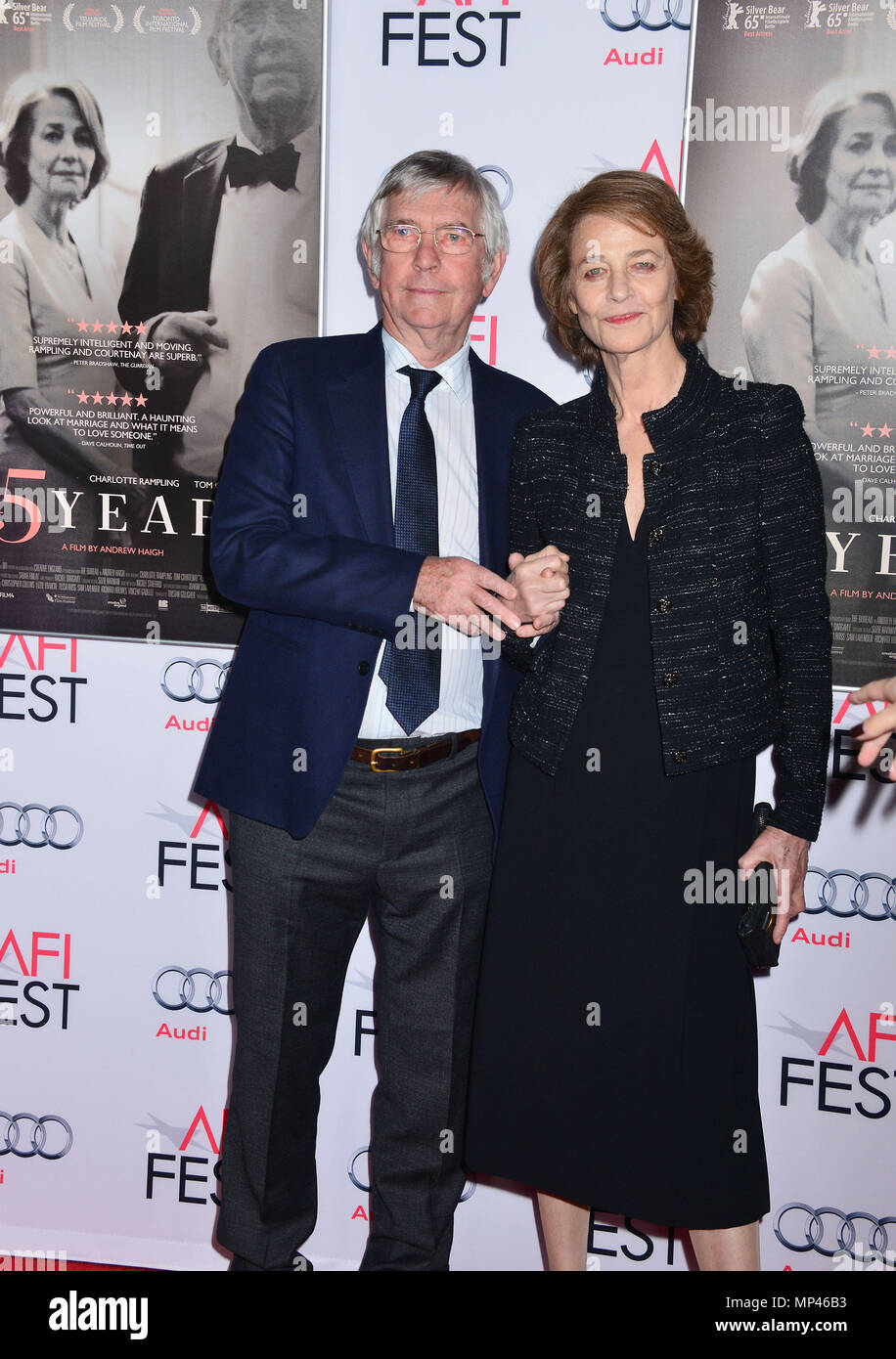 Charlotte Rambling, Tom Courtenay 007 at the Tribute to Charlotte Rampling and Tom Courtenay at the AFI Film Festival, 45 years ,  at the TCL Chinese Theatre in Los Angeles. November 11, 2015.Charlotte Rambling, Tom Courtenay 007 ------------- Red Carpet Event, Vertical, USA, Film Industry, Celebrities,  Photography, Bestof, Arts Culture and Entertainment, Topix Celebrities fashion /  Vertical, Best of, Event in Hollywood Life - California,  Red Carpet and backstage, USA, Film Industry, Celebrities,  movie celebrities, TV celebrities, Music celebrities, Photography, Bestof, Arts Culture and En Stock Photo