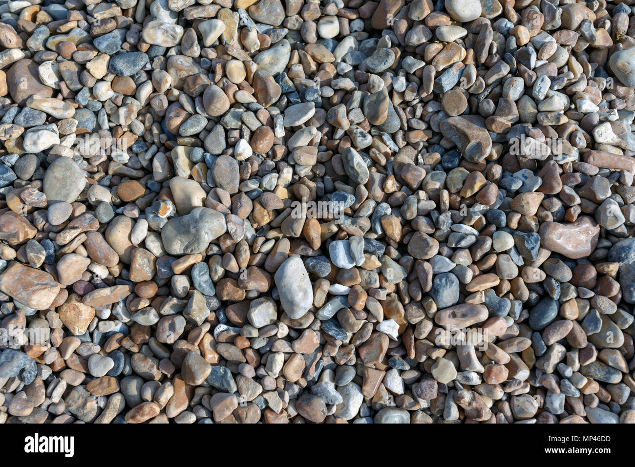 Lots of pebbles on a shingle beach (pebble beach). Brighton, East Sussex, UK. Stock Photo