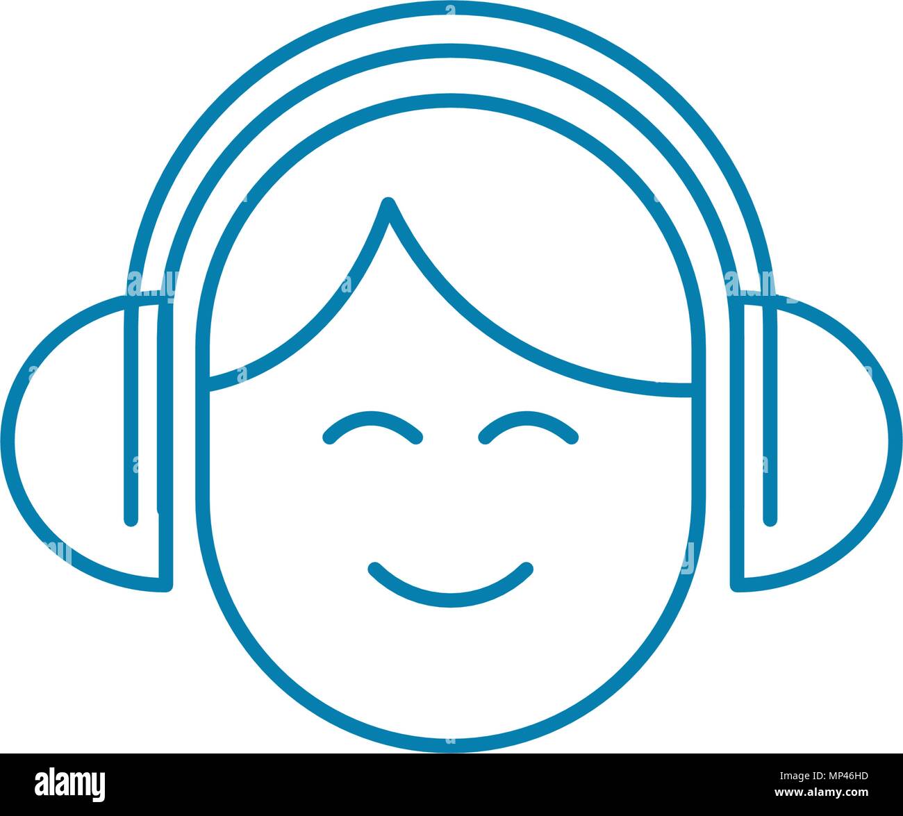 Listening music in headphones linear icon concept. Listening music in ...