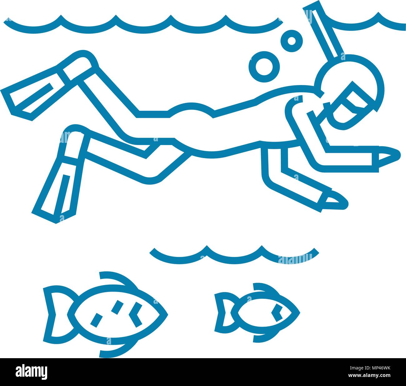 Ocean diving linear icon concept. Ocean diving line vector sign, symbol, illustration. Stock Vector