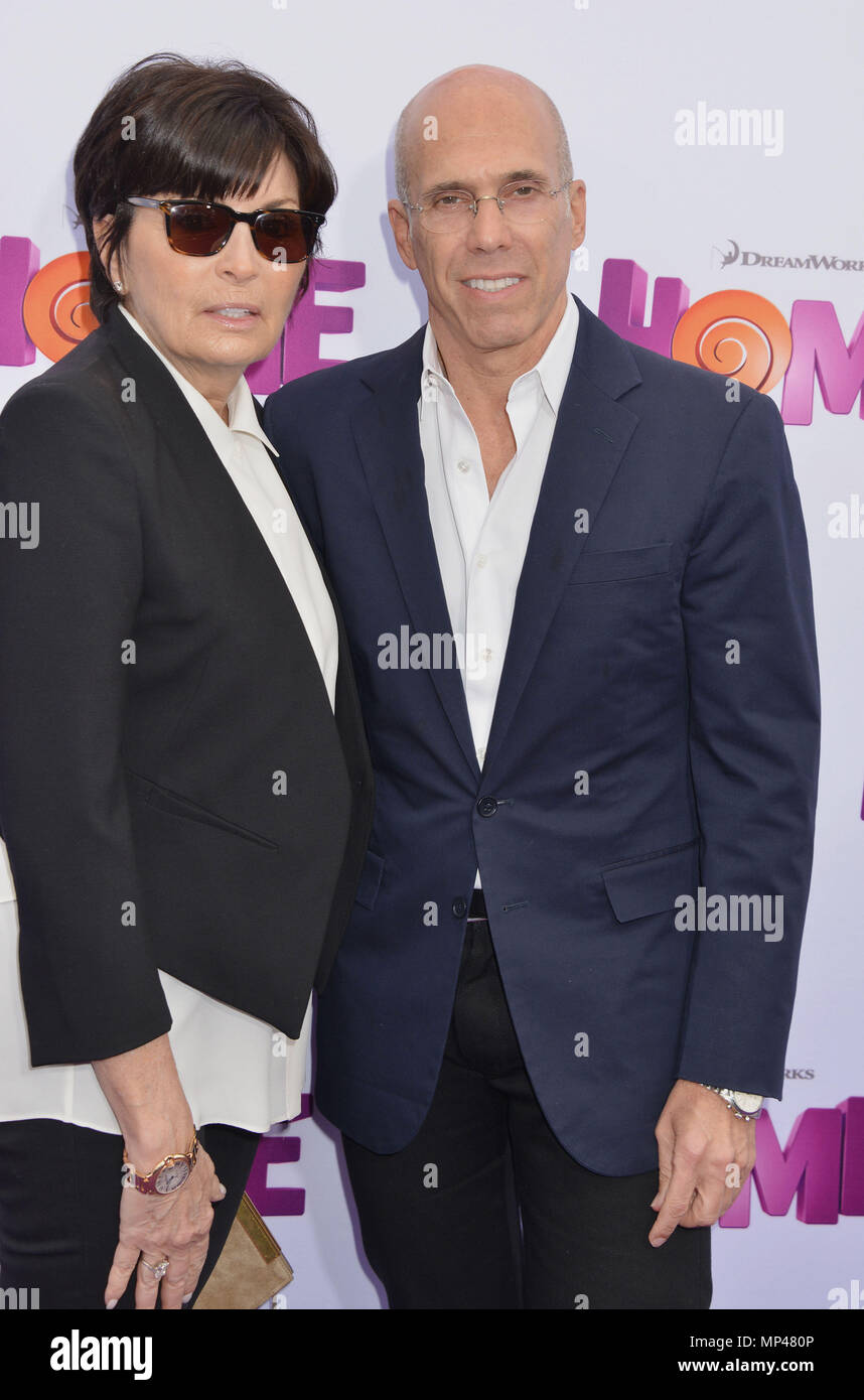 Jeffrey Katzenberg and wife  at the Home Premiere at the Regency Village Theatre in Westwood, Los Angeles. March, 22, 2015.Jeffrey Katzenberg and wife  ------------- Red Carpet Event, Vertical, USA, Film Industry, Celebrities,  Photography, Bestof, Arts Culture and Entertainment, Topix Celebrities fashion /  Vertical, Best of, Event in Hollywood Life - California,  Red Carpet and backstage, USA, Film Industry, Celebrities,  movie celebrities, TV celebrities, Music celebrities, Photography, Bestof, Arts Culture and Entertainment,  Topix, vertical,  family from from the year , 2015, inquiry tsun Stock Photo