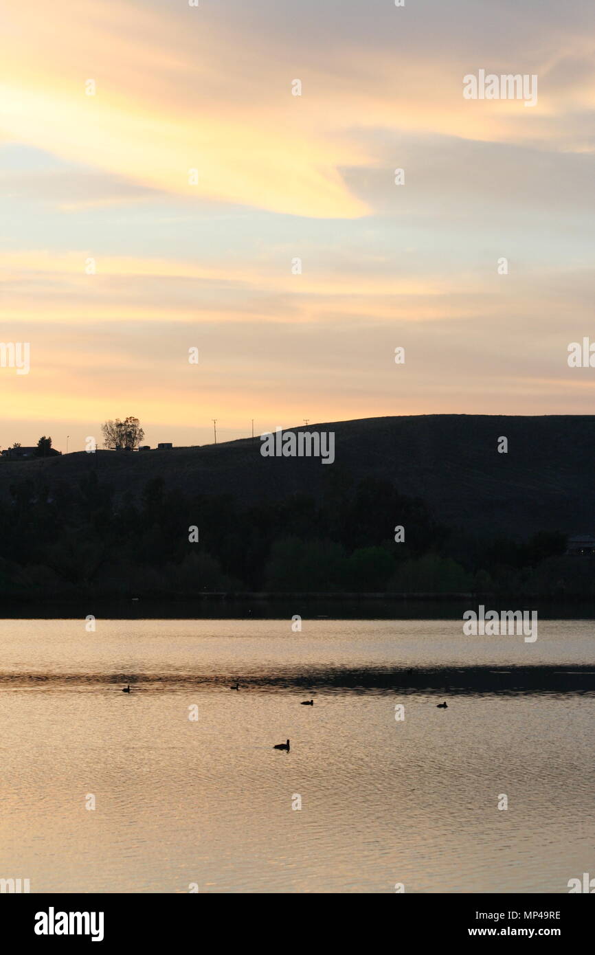 Spring sunset at Ming Lake, Bakersfield, Kern County, CA Stock Photo