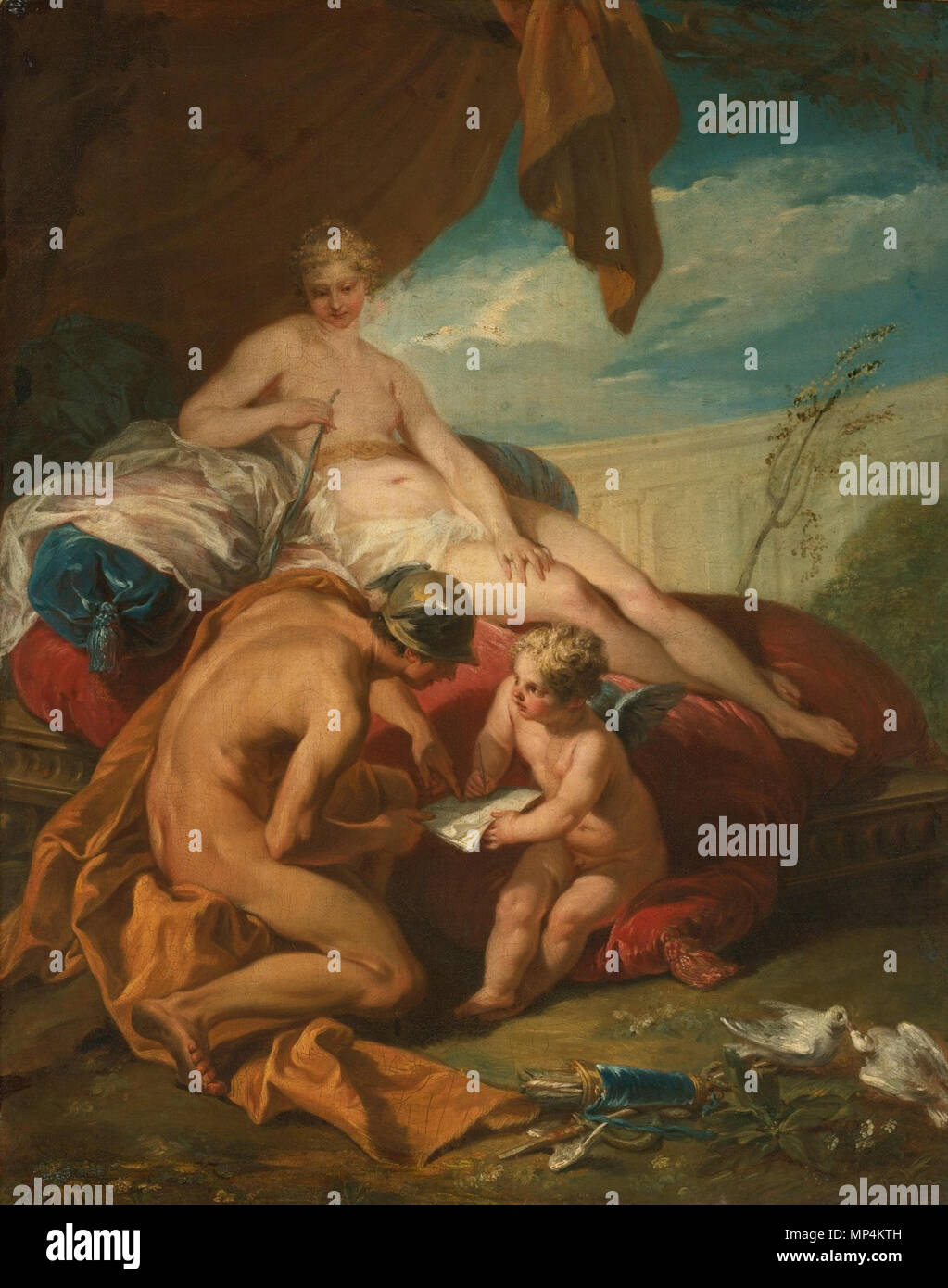 . English: JACQUES DUMONT CALLED LE ROMAIN PARIS 1701 - 1781 THE EDUCATION OF CUPID oil on canvas 92.5 by 73 cm. 30 January 2013, 13:15:43. Jacques Dumont (1704-1781) 689 Jacques Dumont (1704-1781) The education of Cupid Stock Photo