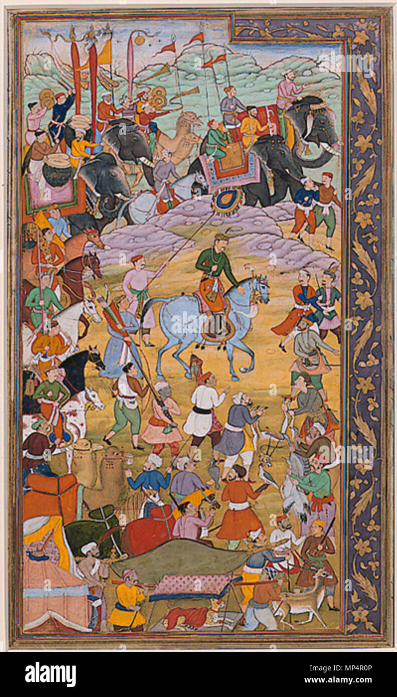 . English: Series Title: Tales of Akbar Display Artist: Mukund Creation Date: 1600-1610 Display Dimensions: 13 1/2 in. x 8 29/32 in. (34.3 cm x 22.6 cm) Credit Line: Edwin Binney 3rd Collection Accession Number: 1990.315 Collection: <a href='http://www.sdmart.org/art/our-collection/asian-art' rel='nofollow'>The San Diego Museum of Art</a> . 6 September 2011, 14:05:03. English: thesandiegomuseumofartcollection 1172 The Emperor Akbar hunts at Sanganer on his way to Gujarat (6124504229) Stock Photo