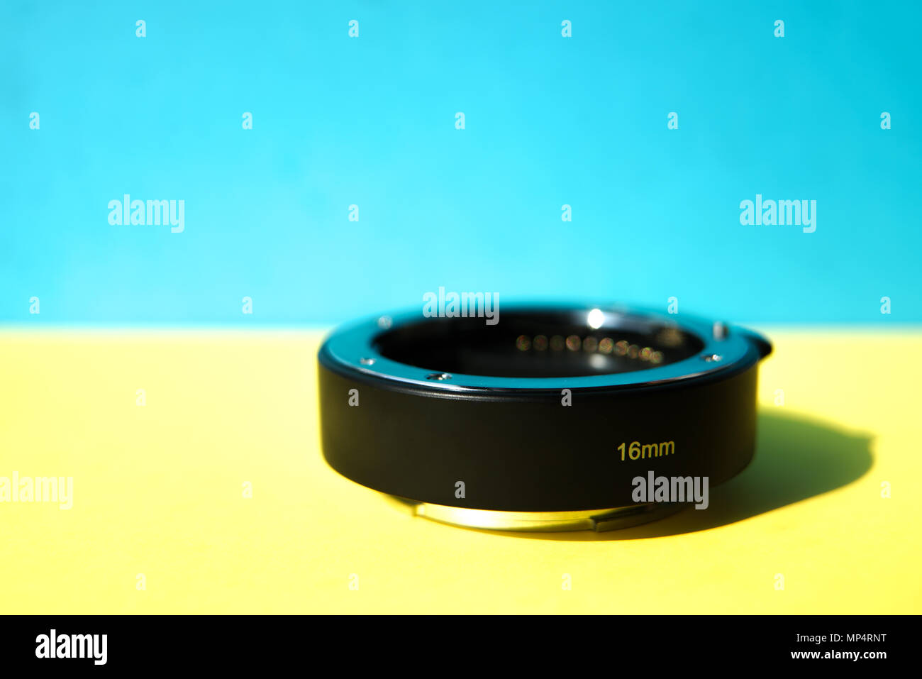 closeup the black extender lens 16 mm Stock Photo Alamy