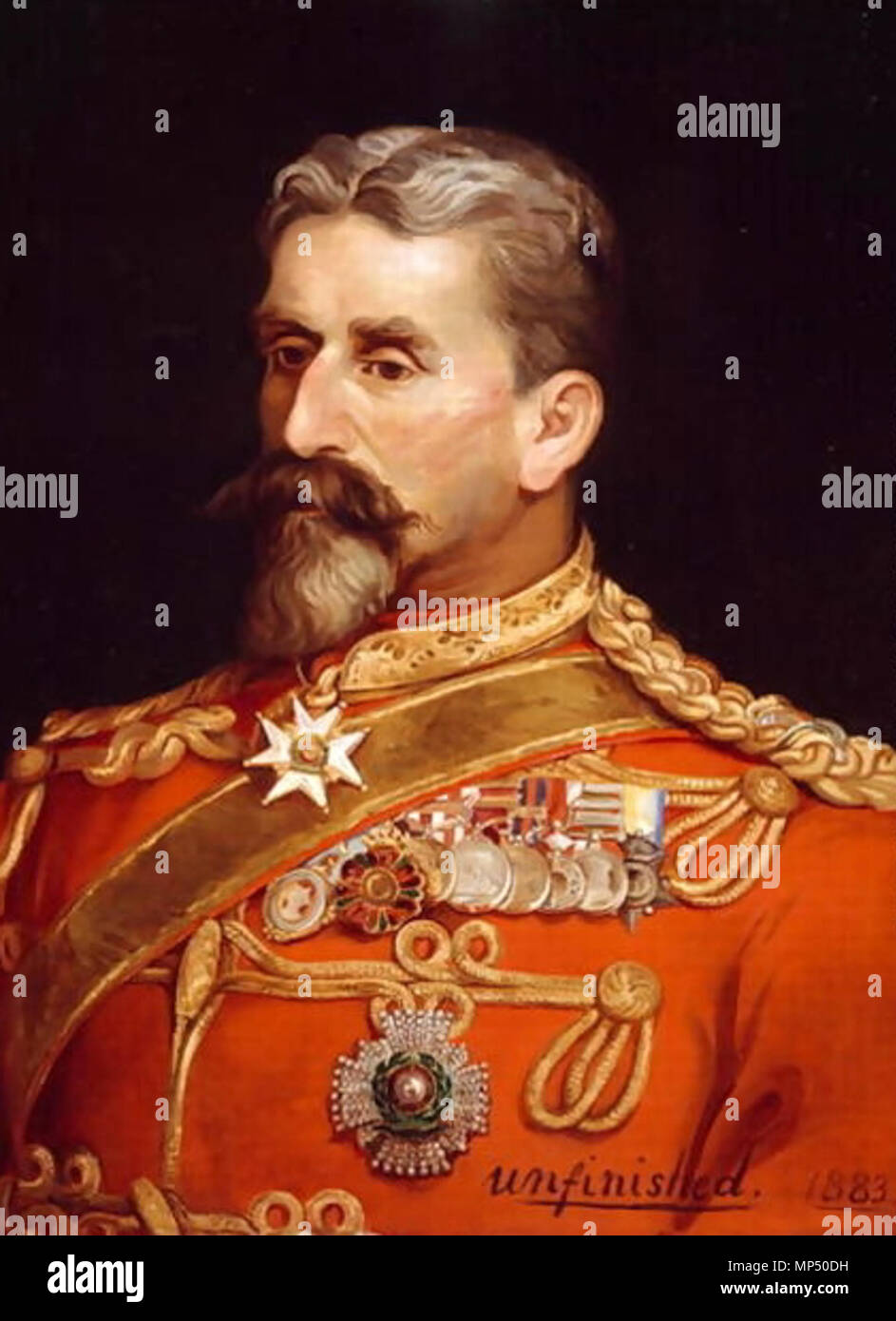 . English: Maj. Gen., Sir Charles MacGregor (1840-1887); born at Agra on 12 August 1840; the son of Major Robert MacGregor of the Bengal Artillery and an Indian woman; educated at Marlborough College he returned to India in 1856 as a subaltern in the Bengal Artillery. During the Indian Mutiny (1857-1859), MacGregor took part in the relief and capture of Lucknow. He was twice wounded during the campaign. After service in China, Butan and Abyssinia he was appointed Quartermaster General on the Khyber communication lines and commanded the 3rd Brigade of the Kabul-Kandahar field force at the Battl Stock Photo