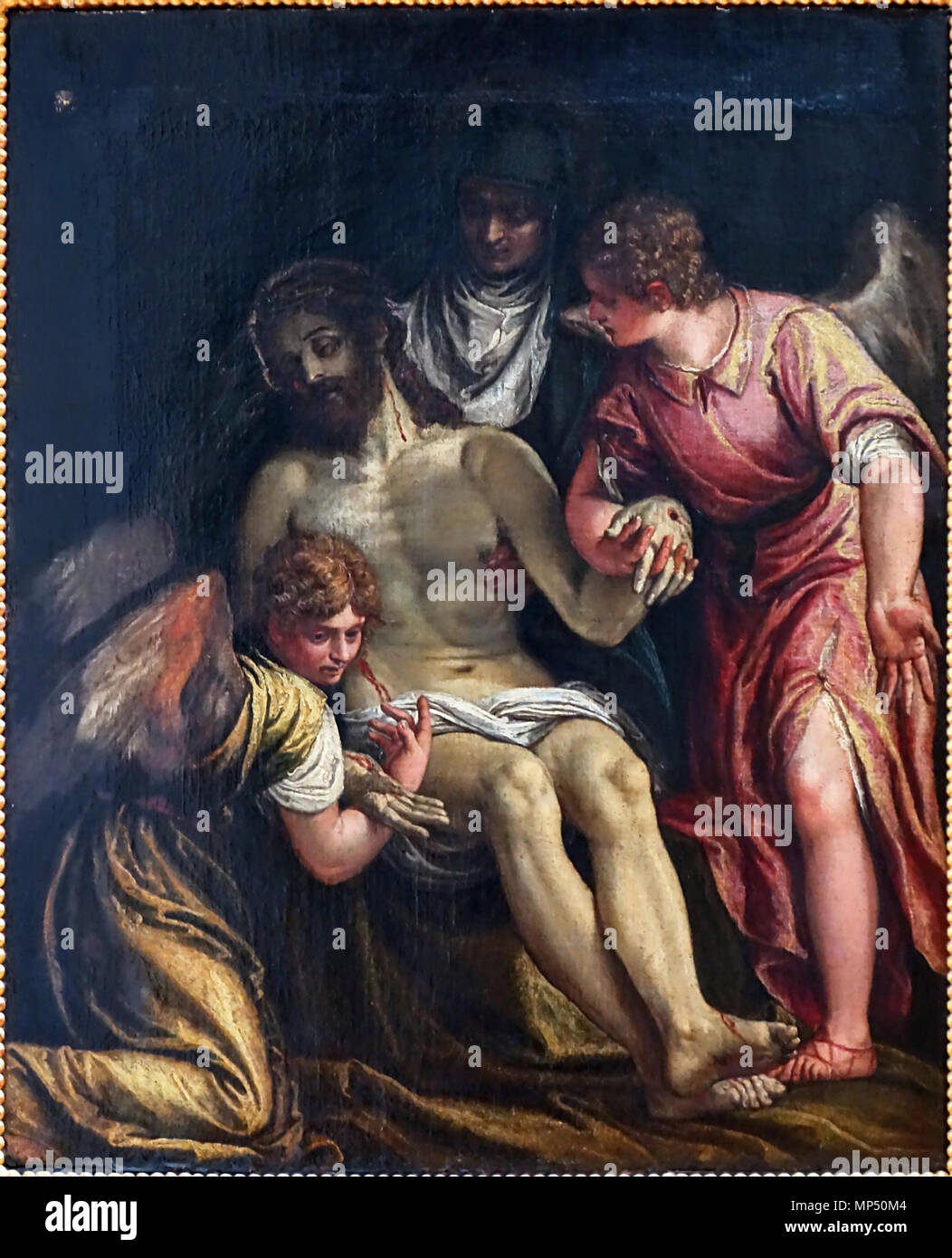 The lamentation over the dead Christ by Virgin and two angels 16th ...