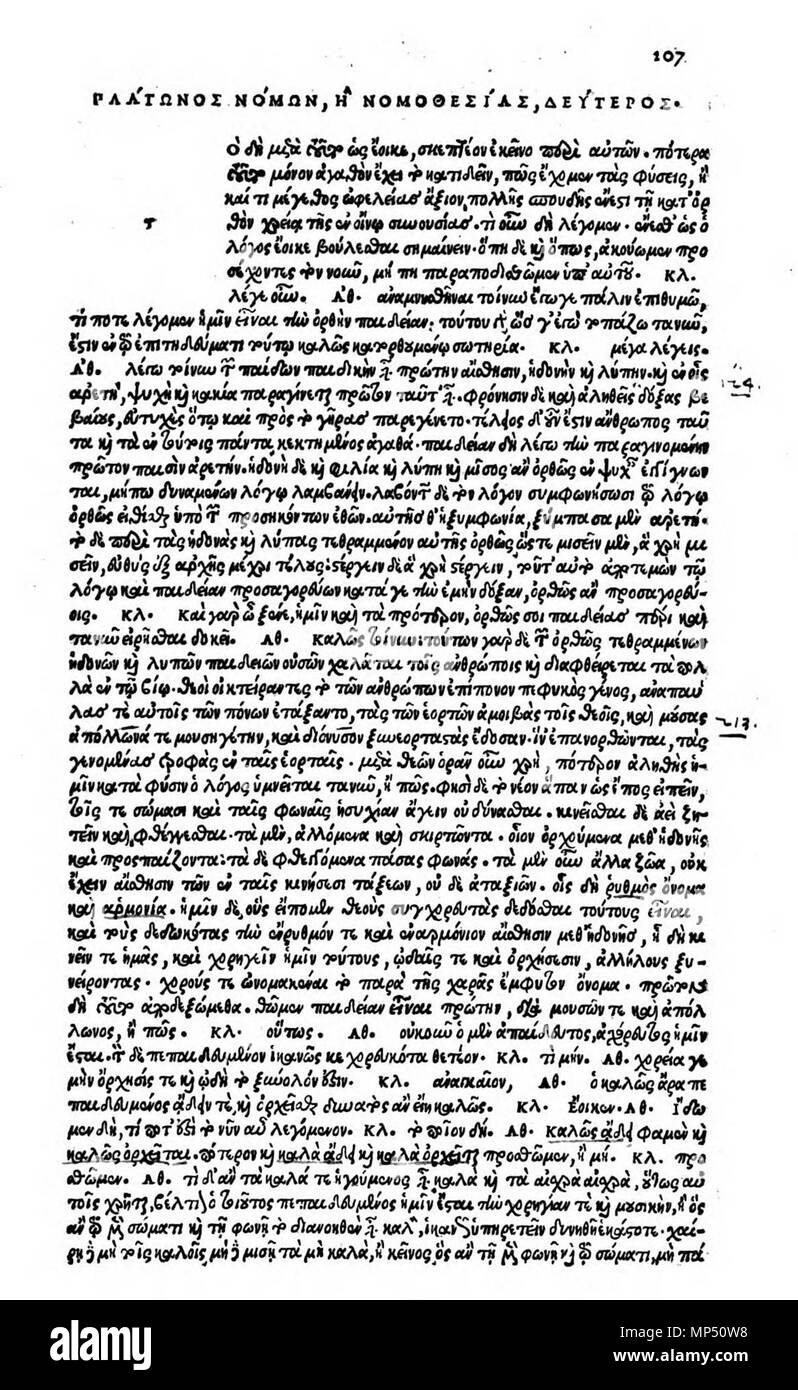. English: Nomoi II beginning. Editio princeps, Venice 1513. Deutsch: Nomoi II, Anfang. Editio princeps, Venedig 1513. 1513. Plato (–427––347) Alternative names Platon; Bolatu; Platonas; Platone; Aplaton; Aristocles Description Greek philosopher and epigrammatist Date of birth/death 427 BC 347 BC Location of birth/death Classical Athens Classical Athens Authority control : Q859 VIAF: 108159964 ISNI: 0000 0001 2096 469X ULAN: 500248317 LCCN: n79139459 NLA: 35425332 WorldCat 932 Nomoi II beginning. Editio princeps Stock Photo