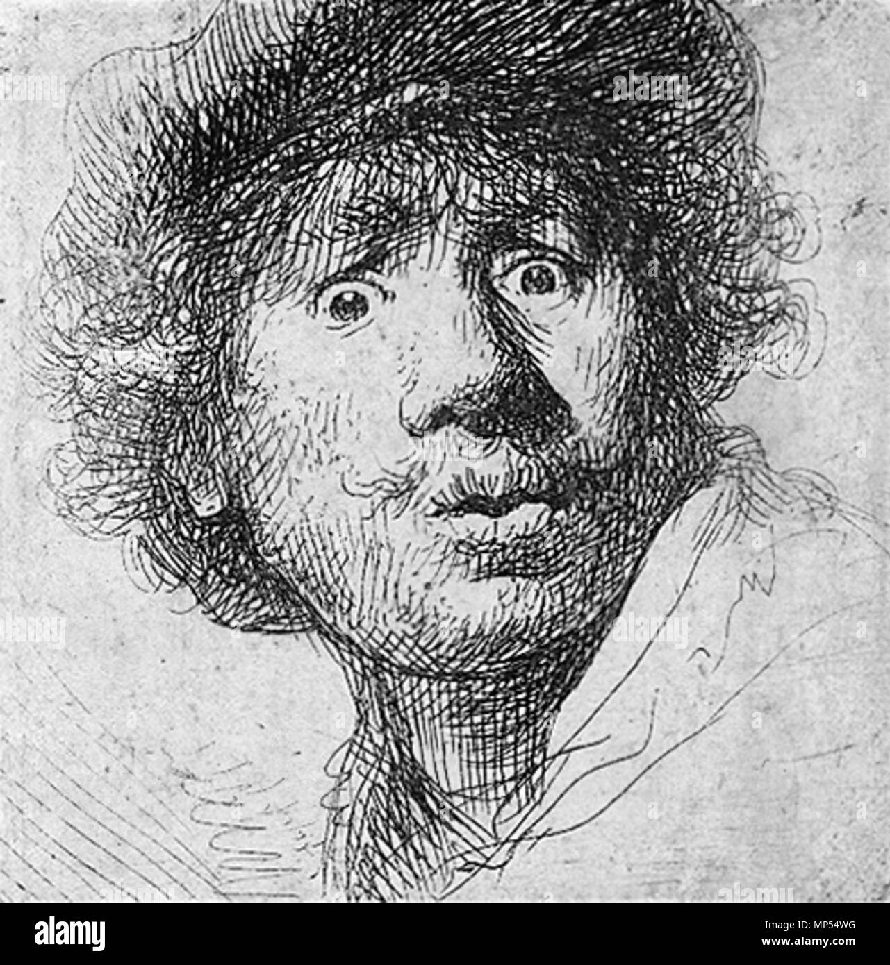 98 Self-Portrait, Staring, detail 1630. 1050 Rembrandt aux yeux hagards  Stock Photo - Alamy