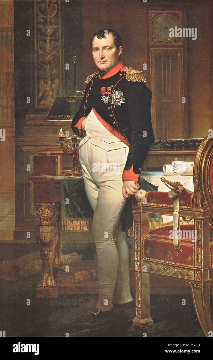 The Emperor Napoleon in His Study at the Tuileries .  English: Napoleon in his study at the Tuileries - 2nd version, in a chasseurs uniform . 19th century.   918 Napoleon-aux-tuileries Stock Photo