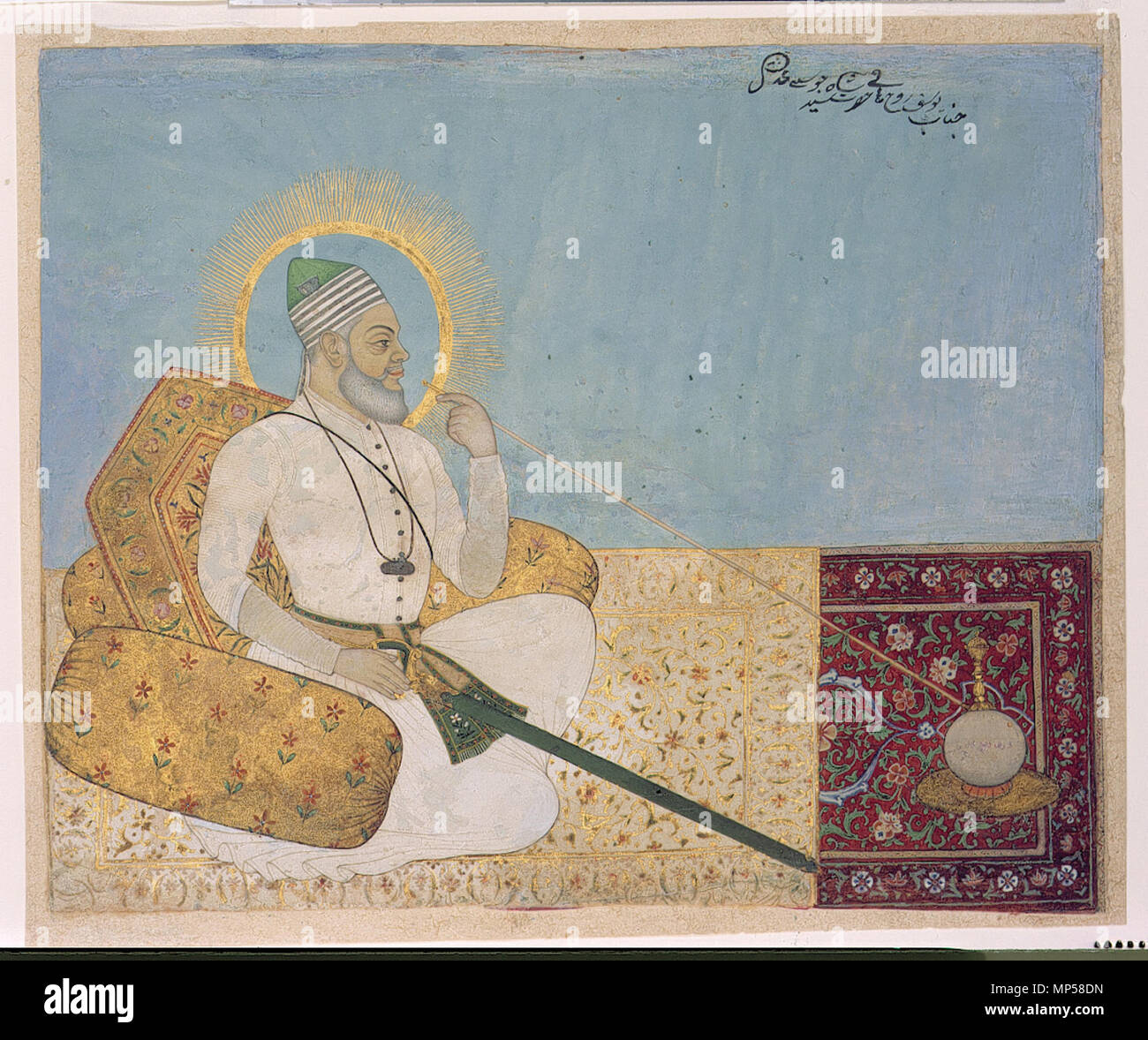 . English: Display Artist: Rahim Khan Creation Date: ca. 1670 Display Dimensions: 7 27/32 in. x 9 3/4 in. (19.9 cm x 24.8 cm) Credit Line: Edwin Binney 3rd Collection Accession Number: 1990.483 Collection: <a href='http://www.sdmart.org/art/our-collection/asian-art' rel='nofollow'>The San Diego Museum of Art</a> . 6 September 2011, 14:05:52. English: thesandiegomuseumofartcollection 1085 Saint Shah Raju seated against a bolster (6125049392) Stock Photo