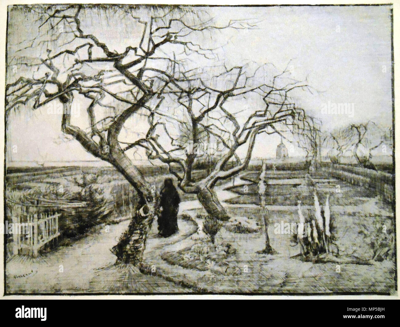 English: The garden of the parsonage Pen and pencil F 1128, 15½ x 20¾  inches Français : Dessin de Vincent van Gogh . Nuenen, December 1883 -  November 1885. Vincent van
