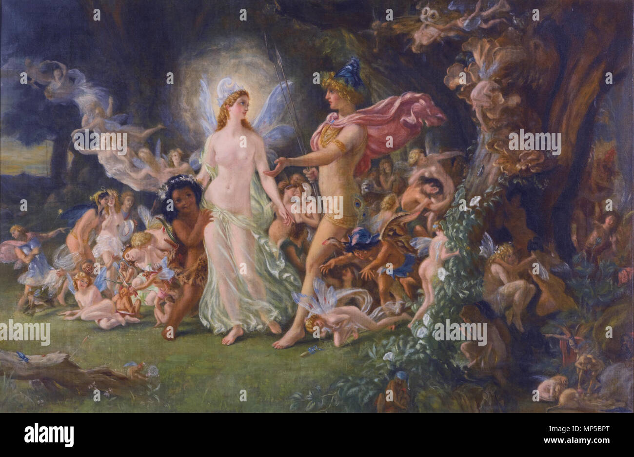 The quarrel of Oberon and Titania *oil on canvas *45.5 x 70 cm *signed b.r. monogram and dated 1880 The quarrel of Oberon and Titania, by Joseph Noel Paton 1148 Study for The Quarrel of Oberon and Titania Stock Photo