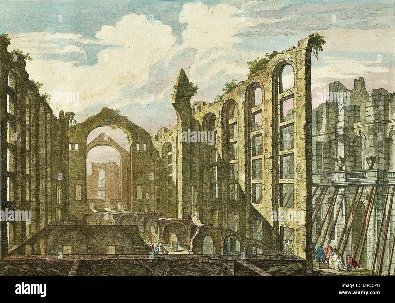 1078 Ruinas da Ópera do Tejo após o Terramoto de 1755 - Jacques Philippe Le Bas, 1757 Stock Photo