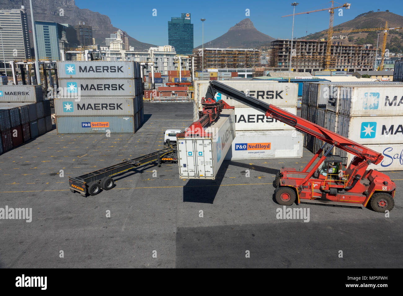 Wharf operations, loading shipping containers at Port of Cape Town